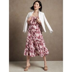 Banana Republic Factory Tiered Flounce Gauze Dress in Pink Sz Small Petite PS SP